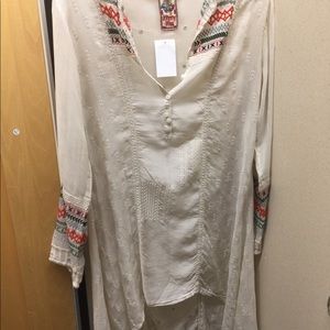 Ivory Boho Red Embroidered Cupra Rayon Hilow Tunic